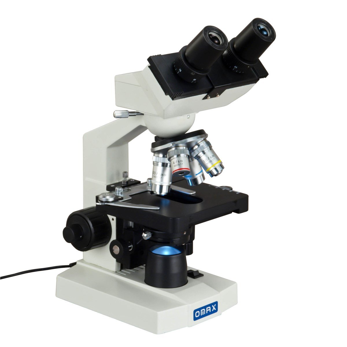 OMAX 40X-2500X Lab Binocular Biological Compound LED Microscope with 3D Mechanical Stage and Coaxial Coarse/Fine Focusing Knob