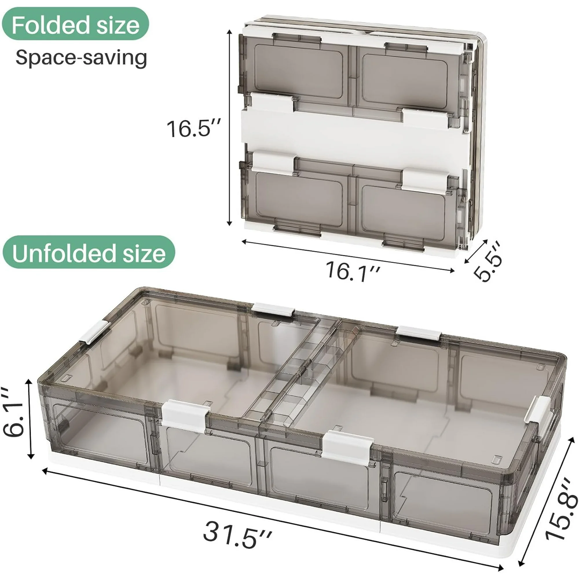 Plastic Under Bed Storage Containers,2 Pack Underbed Storage with Wheels,Foldable and Stackable Under Bed Organizer