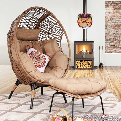 NICESOUL Egg Chair Indoor Outdoor, Large Egg Lounge Chair w/Ottoman, Oversized Comfy Cushioned Brid Cage Seat 440lbs