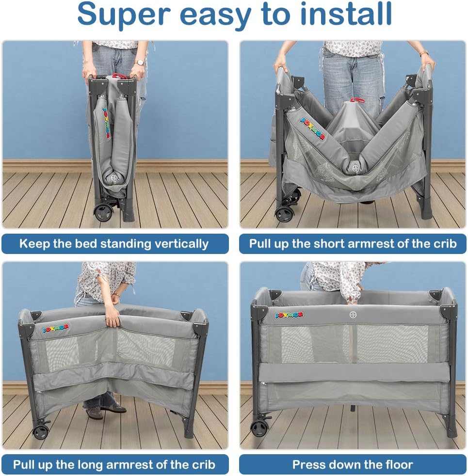 JOYMOR 3 in 1 Baby Bedside Sleeper, Bed Side with Mattress, Convert to Bassinet, Bedside Sleeper, Playpen, Quick Foldable Travel Bassinet Bed