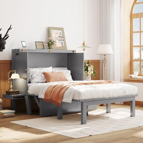 Full Murphy Bed Space-Saving Wall Bed with Storage Shelves and Drawers for Guest Room or Home, Easy to Fold into a Cabinet