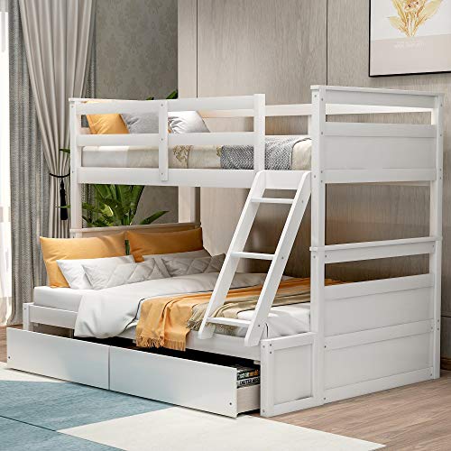 Ball & Cast Twin-Over-Twin Bunk Bed with Twin-Size Trundle and 3 Storage Stairs,Wood Bunkbed w/Full-Length Guardrails,Slat Support
