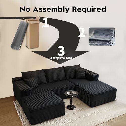 107.5" Cloud Modular Sectional Sofa with 1 Ottoman,Modern Minimalist Upholstered Couches, Comfort U Shaped Sofa for Living Room