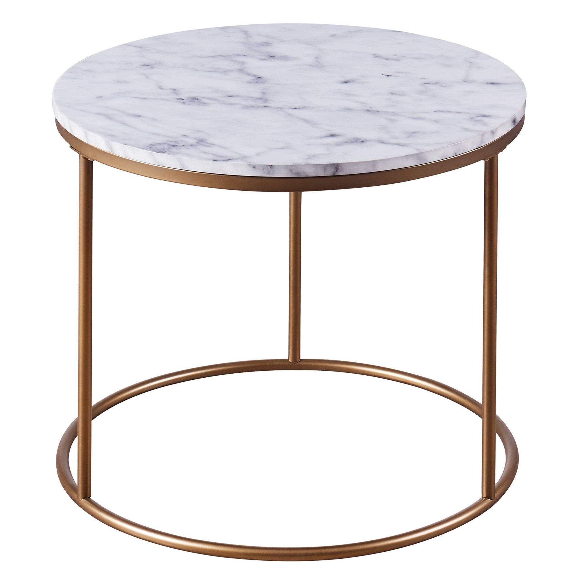 Versanora Marmo Faux-Marble Round Side Table, Marble/Brass