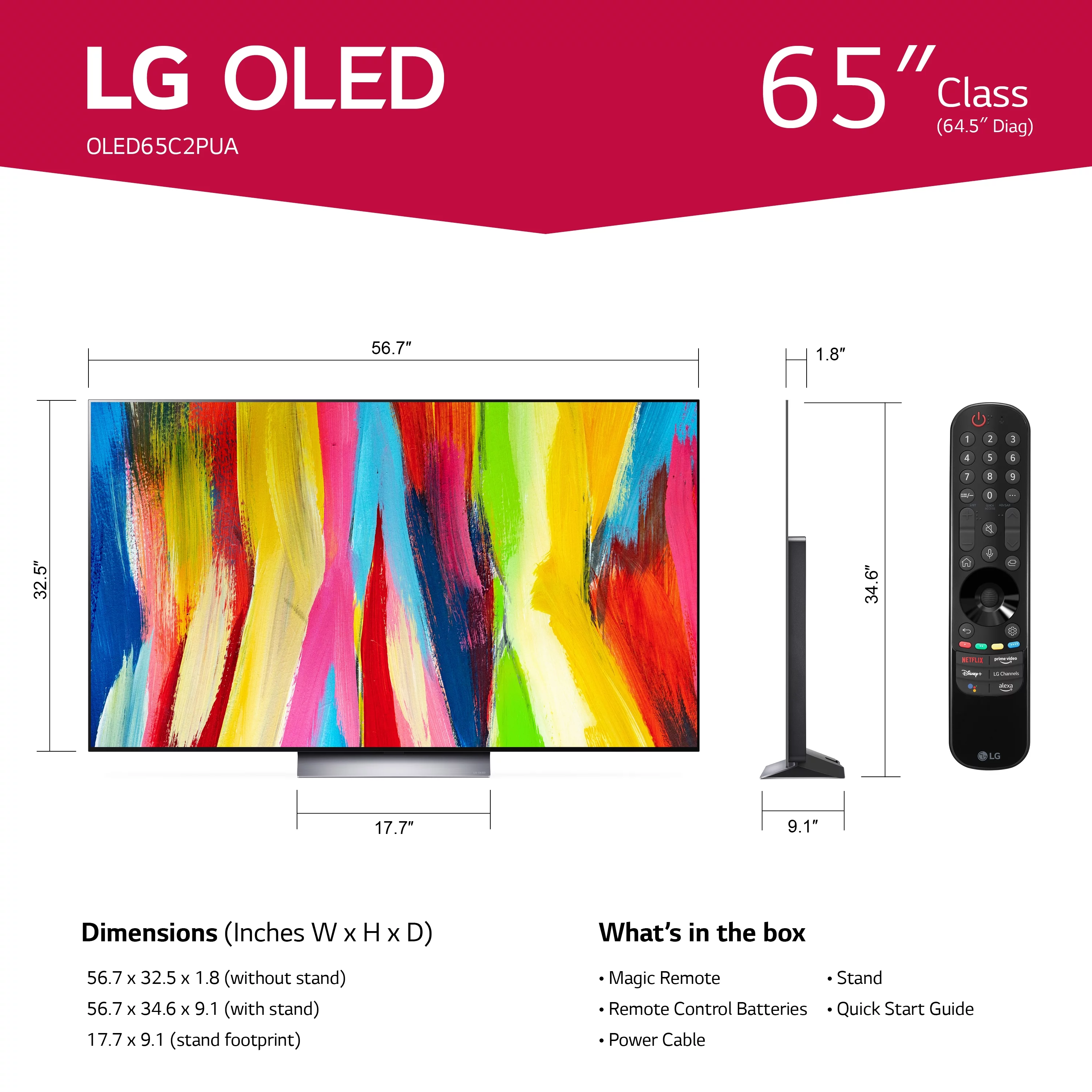 LG 65 Class 4K UHD OLED Web OS Smart TV with Dolby Vision C2 Series OLED65C2PUA