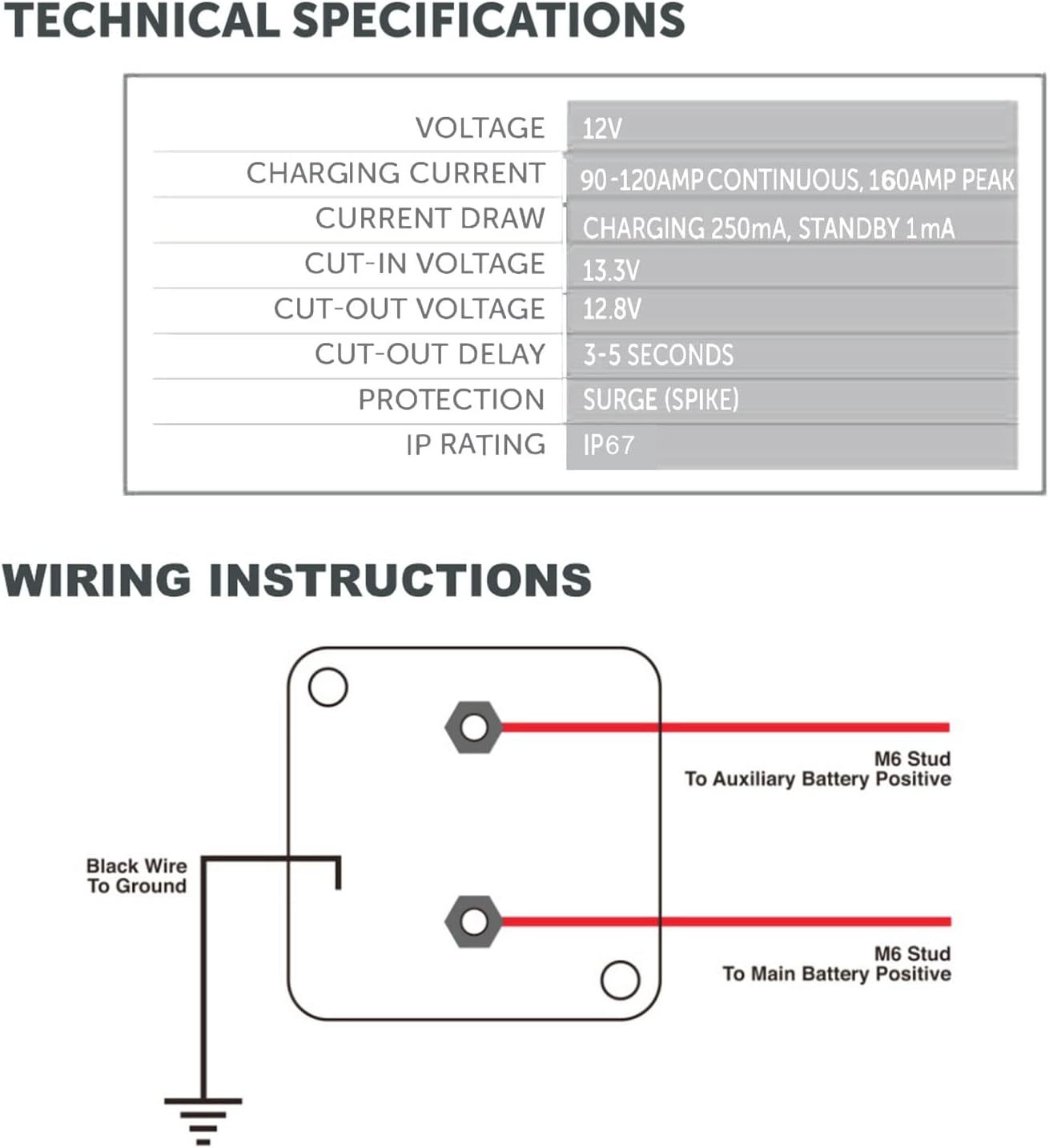 Dual Battery Isolator 12V 140Amp, Voltage Sensitive Relay VSR