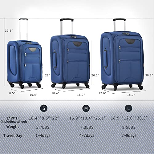 Merax Suitcase Set Softside 3-Piece Expandable Luggage with TSA Lock Spinner Wheels Lightweight Upright Luggage with Travel Bag(22/26/30 IN