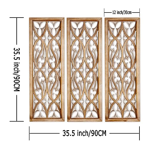 XIAOAIKA Carved Wood Wall Art Decor - Floral Design Panel, Distressed Carved Antique Wood Decor - Decorative Wall Sculpture for Living Room, Bedroom