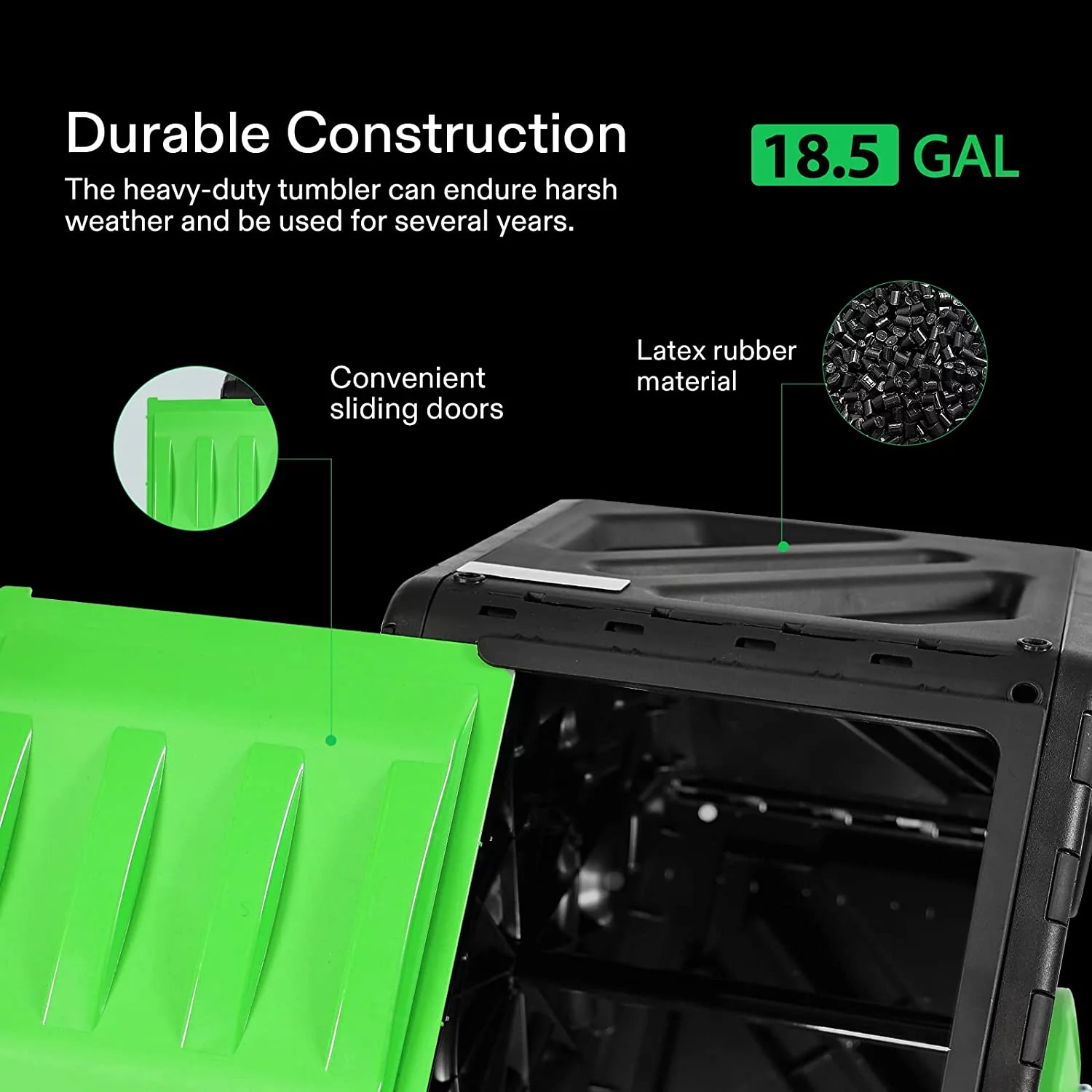 VIVOSUN Tumbling Composter, 18.5 Gallon Compost Bin, Heavy-Duty Compost Tumbler w/Sliding Door
