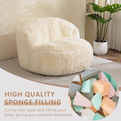 BYBYME Giant Bean Bag Chair, Faux Fur Bean Bag Couch with Filler Large Living Room Bean Bag Chairs for Adults