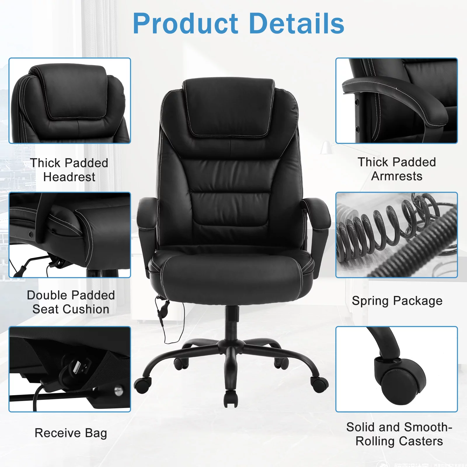 Big and Tall Office Chair 500 lbs Capacity with Massage