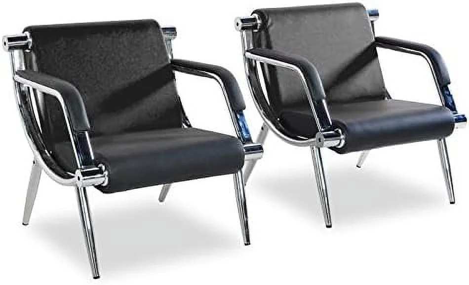 2Pcs Black PU Leather Office Reception Chair Waiting Room Visitor Guest Sofa Seat