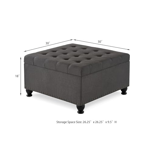Storage Ottoman, 30 Inchs Square Foot Rest Stool, Storage Chest Footstool Storage Ottoman Bench with Wooden Legs, 300 lbs Weight Capacity (Beige)