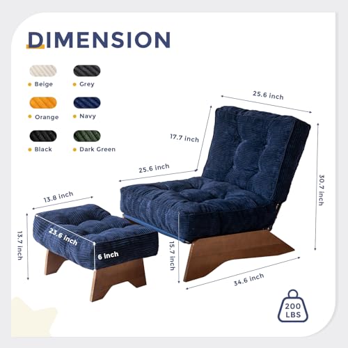 MAXYOYO Accent Chair with Ottoman Adjustable Backrest, Tufted Living Room Chair Upholstered Lounge Chair with Footrest Set