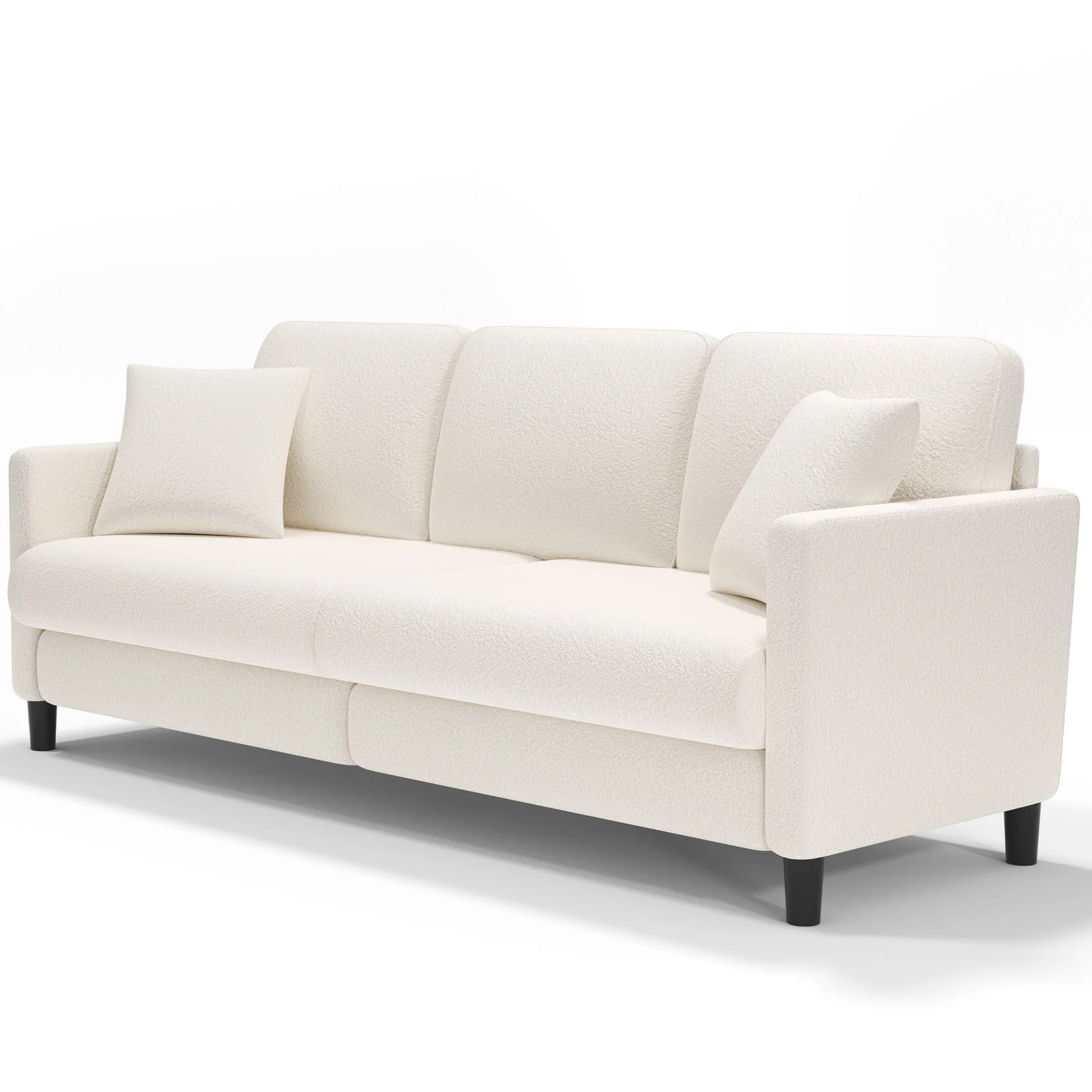 82.6" Velvet Sofa,3 Seater Upholstered Sofa with Extra Deep Seats,Soft Comfy Couch for living Room,2 Pillows,Off-White