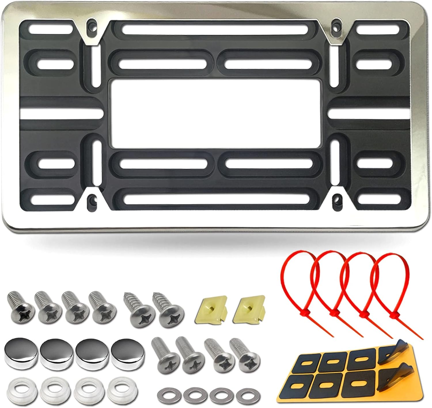 Front License Plate Mounting Kit- Universal Front Bumper License Plate Bracket Holder and Carbon Fiber Car Tag Frame