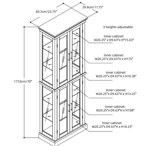 Curio Glass Display Cabinet with Lighted and Mirrored Back Panel,China Cabinets with Glass Doors