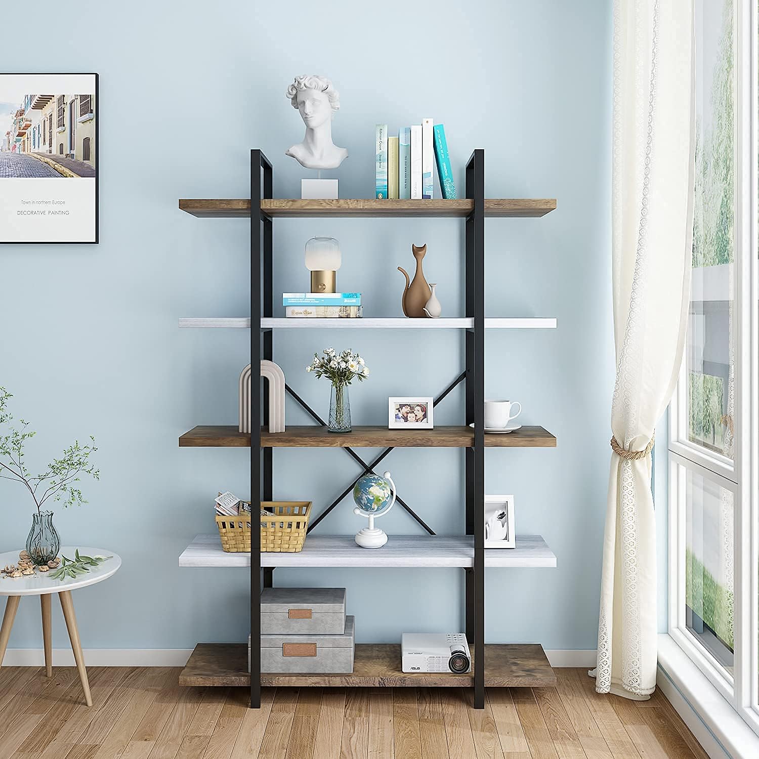 FRSTONE 5-Tier Shelf Industrial Bookcase ,70inch Tall Free Standing Storage Display Shelves
