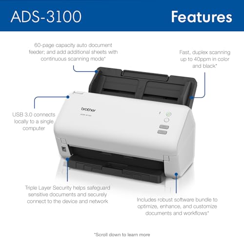 Brother ADS-3300W Wireless, High-Speed Desktop Scanner | 2.8-inch Touchscreen | Scans Up to 40ppm1