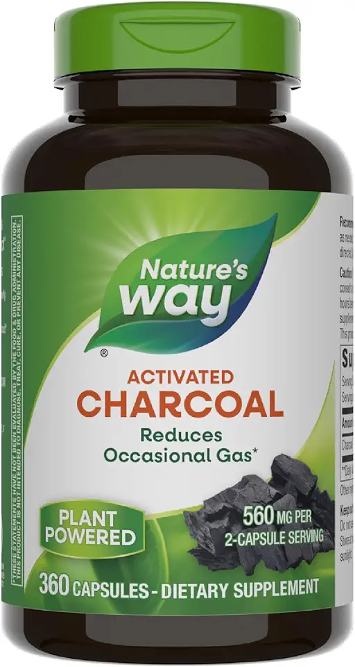Nature's Way Activated Charcoal, Binds Unwanted Materials and Gas in the Digestive Tract*, 560 mg per 2-Capsule Serving