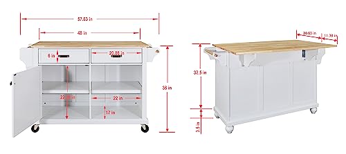 Mobile Kitchen Island on 5 Universal Wheels, Greenguard Gold Certified, Stationary Storage Island with 5 Wood Cabinet Feet