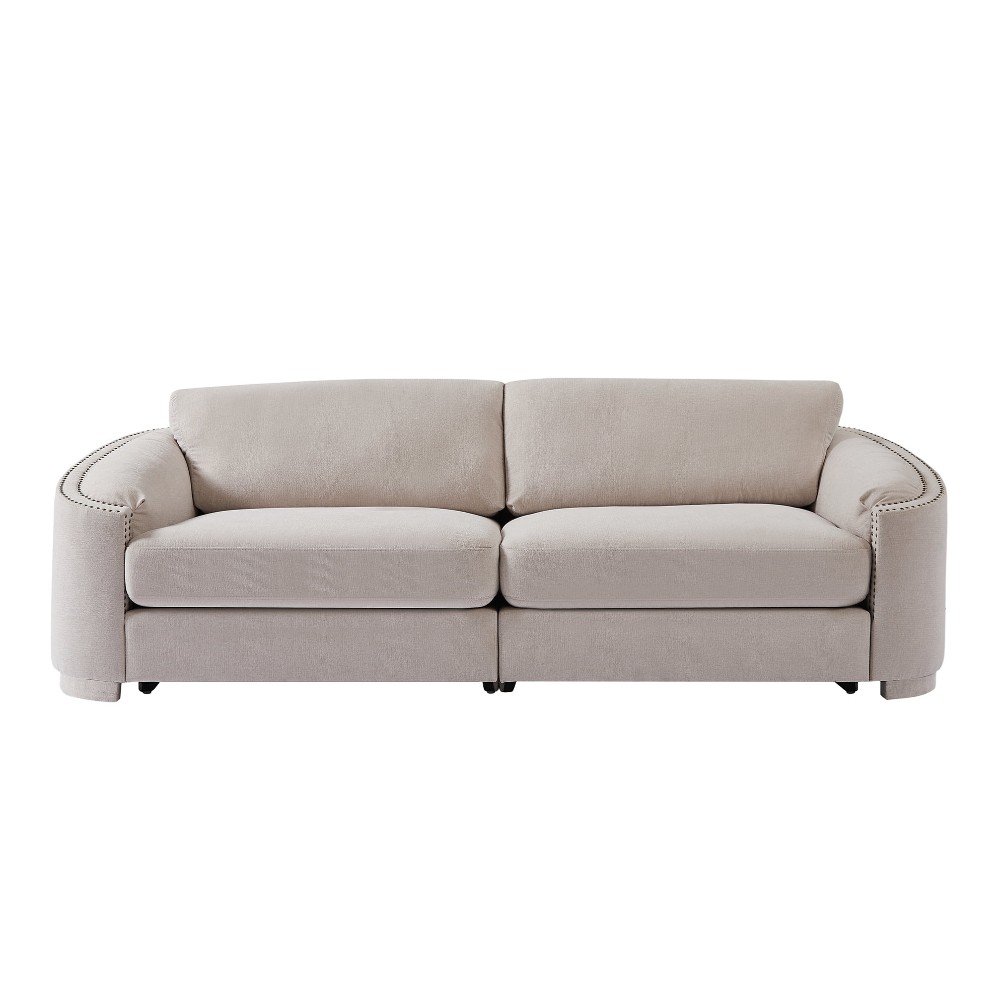 3-Seater Sofa Couch, KAMIDA Sofas and Couches, Upholstered Sofa Couch with Semilunar Arm and Rivet Detailing