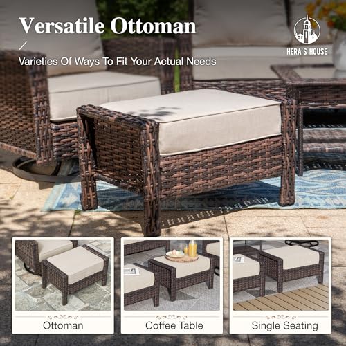 HERA'S HOUSE High Back Patio Furniture Set with Swivel Chairs, Outdoor Wicker Conversation Sets with 5.5" Comfy Cushions, 4 Piece Outside Sofa Sets