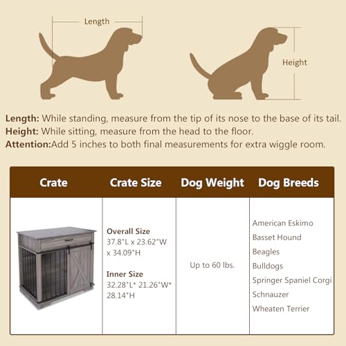 Aoowow Large Double Dog Crate Furniture 72.4" Indoor Dog Kennel with Sliding Barn Door and Divider