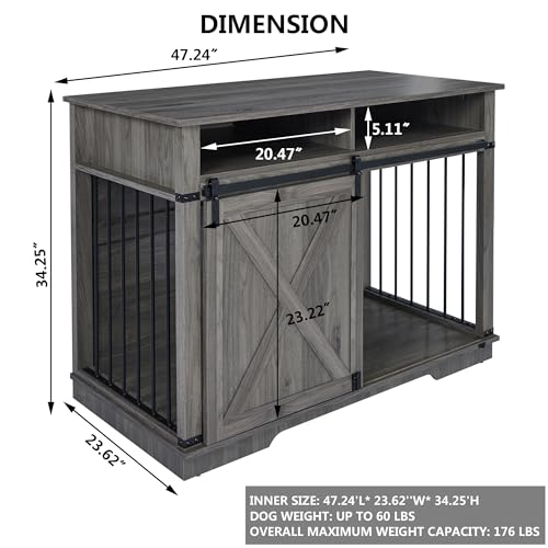 Aoowow Large Double Dog Crate Furniture 72.4" Indoor Dog Kennel with Sliding Barn Door and Divider