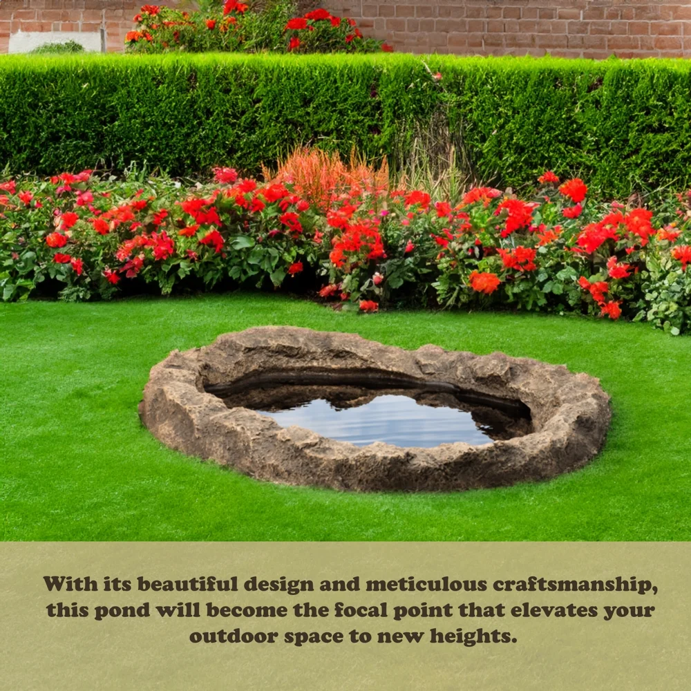 Small Flower Faux Rock Fiberglass Garden Decorative Water Pond, 17 Gallon Sandstone Outdoor Patio Bed Waterfall Pond - Radiant Selections