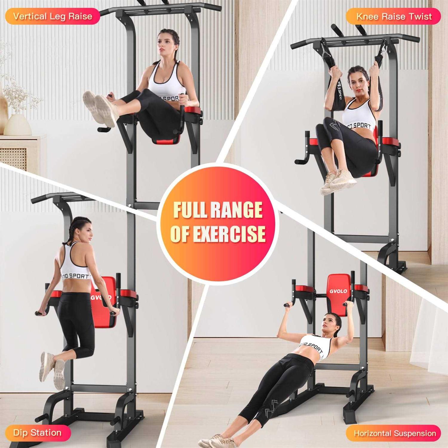 GVOLO Power Tower Dip Station Pull Up Bar Exercise for Home Gym Height Adjustable Multi-Function Power Tower with Backrest Strength Training Fitness