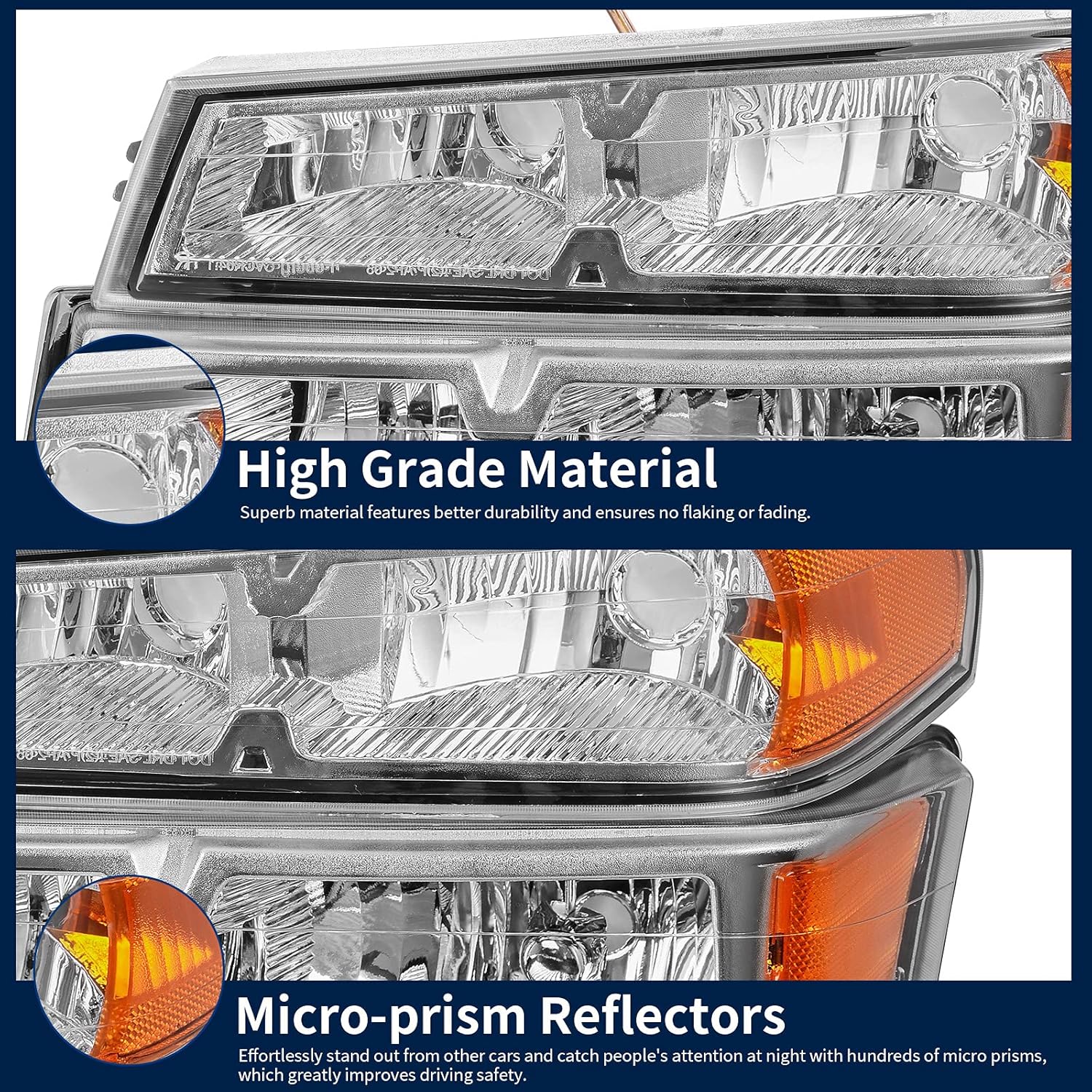 AUTOSAVER88 Headlight Assembly Compatible with 2004-2012 Chevy Colorado/GMC Canyon Chrome Housing with Amber Reflector + Bumper Lights