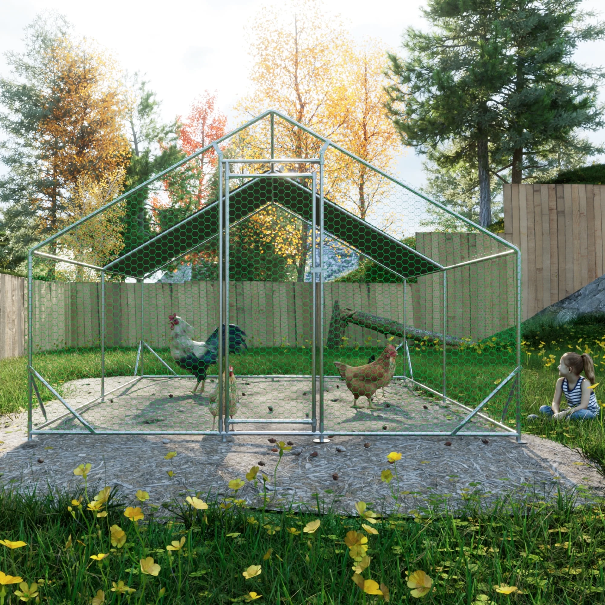 Large Metal Chicken Coop, Walk-in Chicken Run with Waterproof and Anti-Ultraviolet Cover for Backyard Farm(10' L x 13 W x 6.56' H)