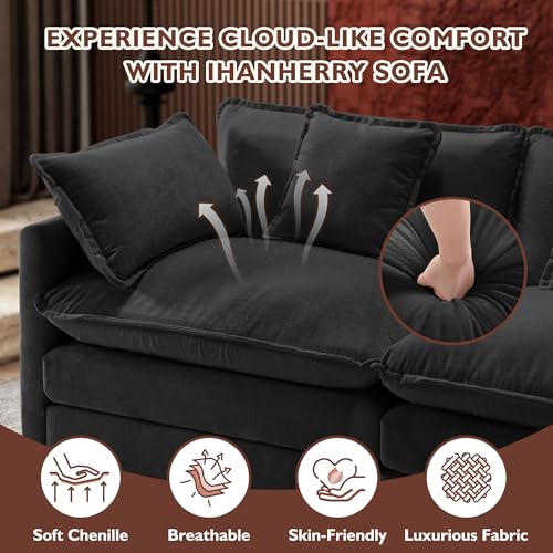 Ihanherry 111.4" U Shaped Modern Cloud Sofa Modular Sectional Couch with 2 Ottoman, 5-Seat Chenille Deep Seat Sofa with Pillow for Living Room