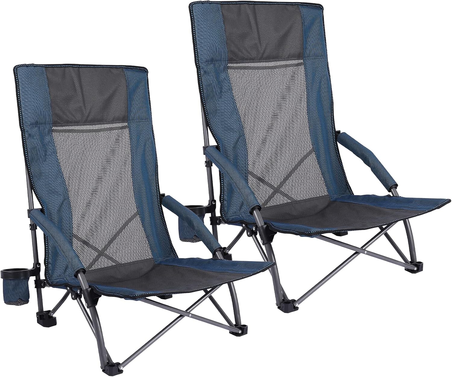 REDCAMP Folding Beach Chair High Back for Adults, 1/2 Pack Low Seat Lightweight Concert Chairs Portable for Camping Lawn Outdoor Travel, Blue