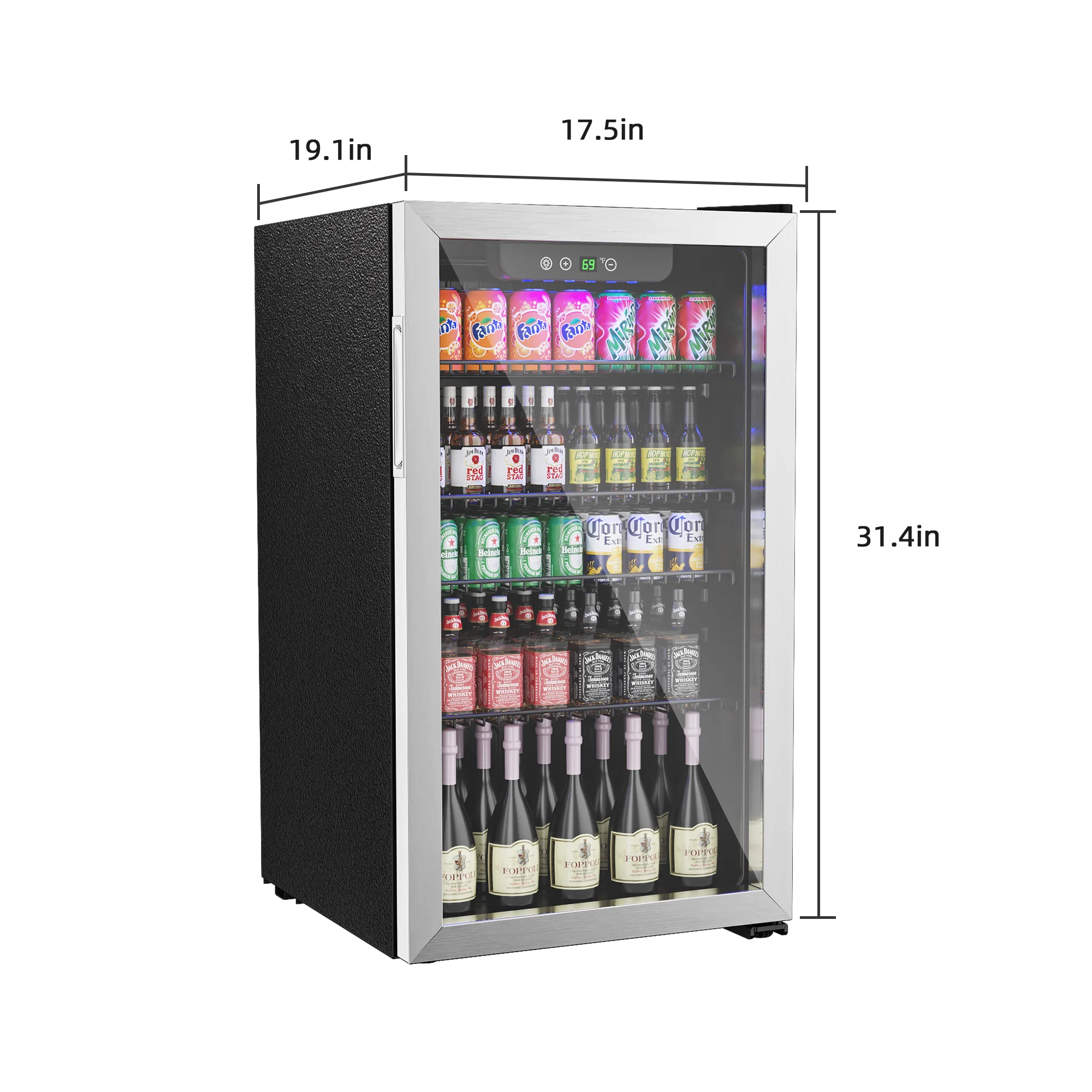 Erivess Compact Freestanding Beverage Refrigerator,126Can/3.2Cubic Feet Fridge with Glass Front Door for Soda, Beer or Wine