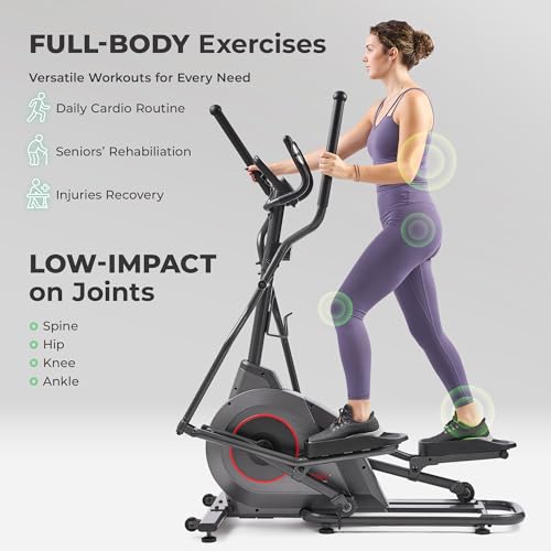 Sunny Health & Fitness Smart Upright Elliptical w/Pulse Sensor Built-in, Indoor Full-Body Cross-Training & Cardio Exercise Machine for Home