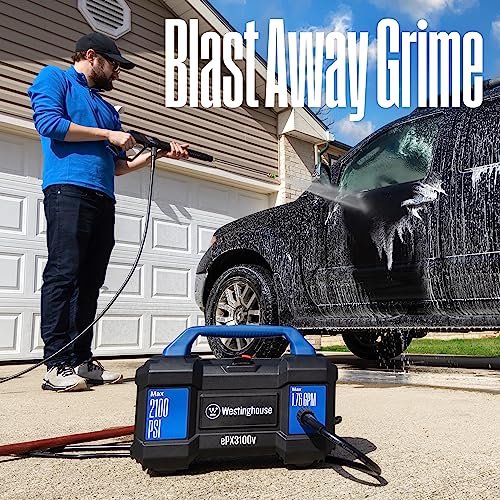 Westinghouse ePX3100v Electric Pressure Washer, 2100 Max PSI 1.76 Max GPM, Built-in Carry Handle, Detachable Foam Cannon, Pro-Style Steel Wand