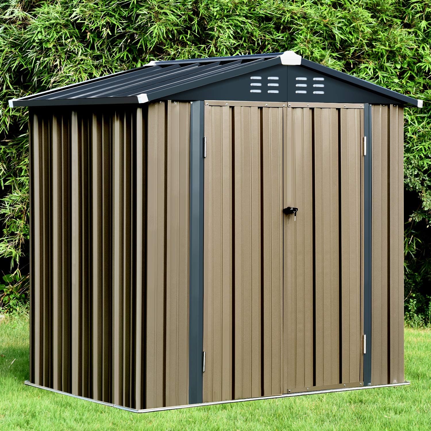 Catrimown Backyard 6x4 Storage Sheds, Galvanized Steel Outdoor Storage Shed with Air Vent and Lockable Door