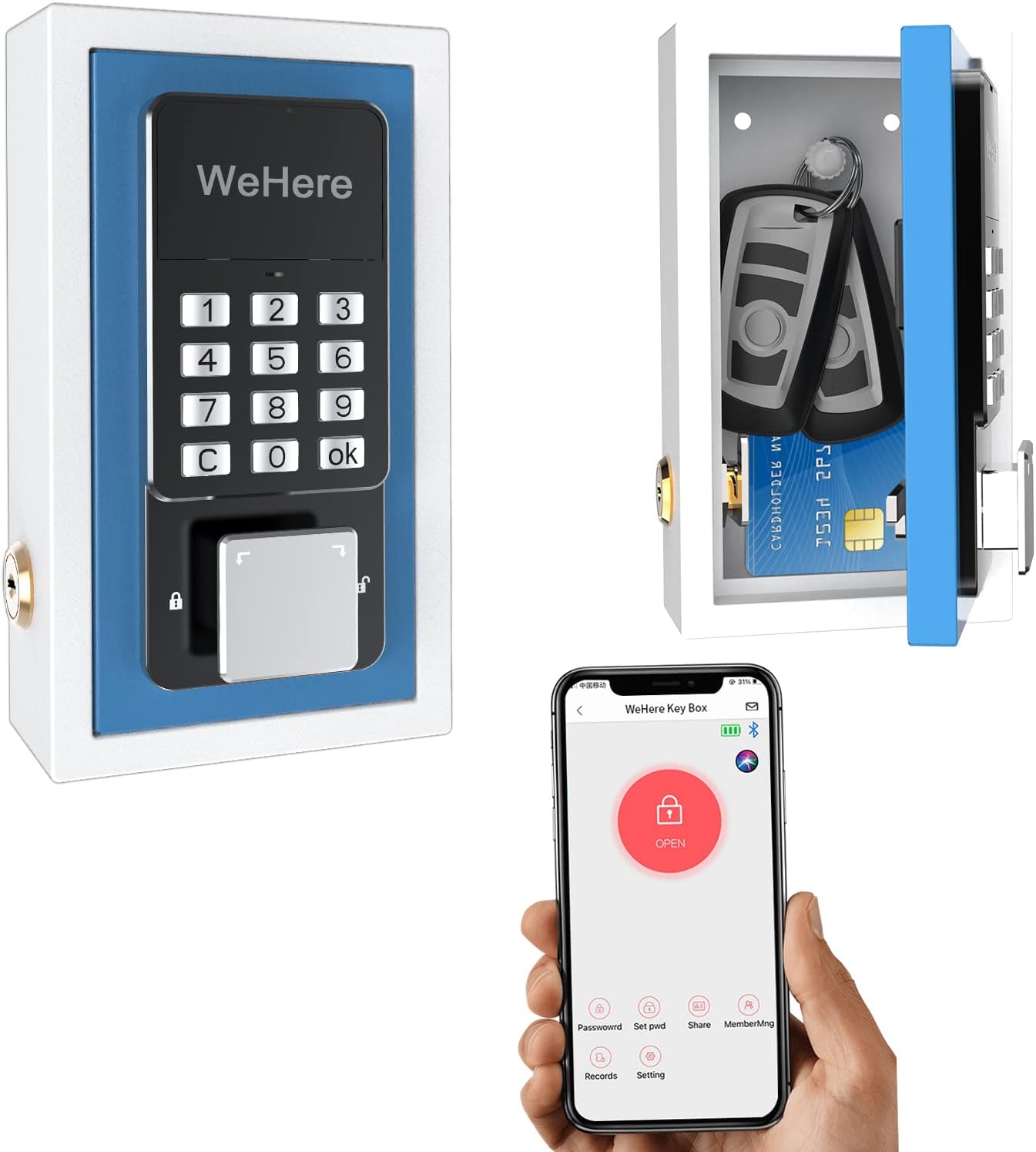 WeHere Key Lock Box use OTP/Fixed Password/Bluetooth Unlock,Metal Digital Combination Code Lock Box