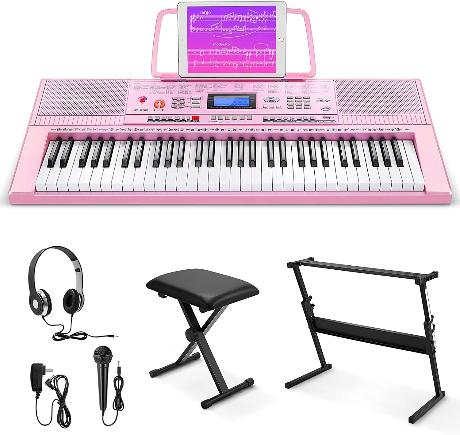 Eastar Electric Piano, 61 Keys Piano Keyboard for Beginners, Digital Piano with Luxury Package, Includes Stand, Bench, Music Stand, Headset
