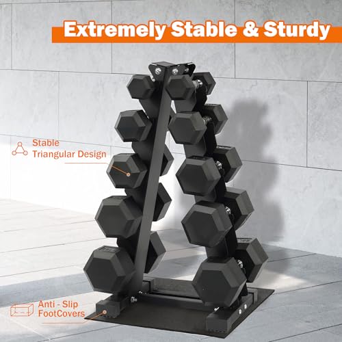 Dumbbell Set with Rack, Rubber Coated Hex Dumbbell Weights in 150lbs, 5, 10, 15, 20, 25lbs Pair, Black