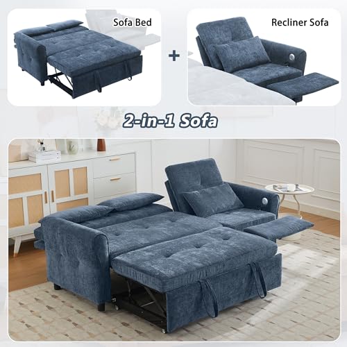 Ball & Cast Convertible Sofa Bed with Reversible Storage Chaise,Linen Sleeper Sofa Couch L Shaped Pull Out Couch Bed