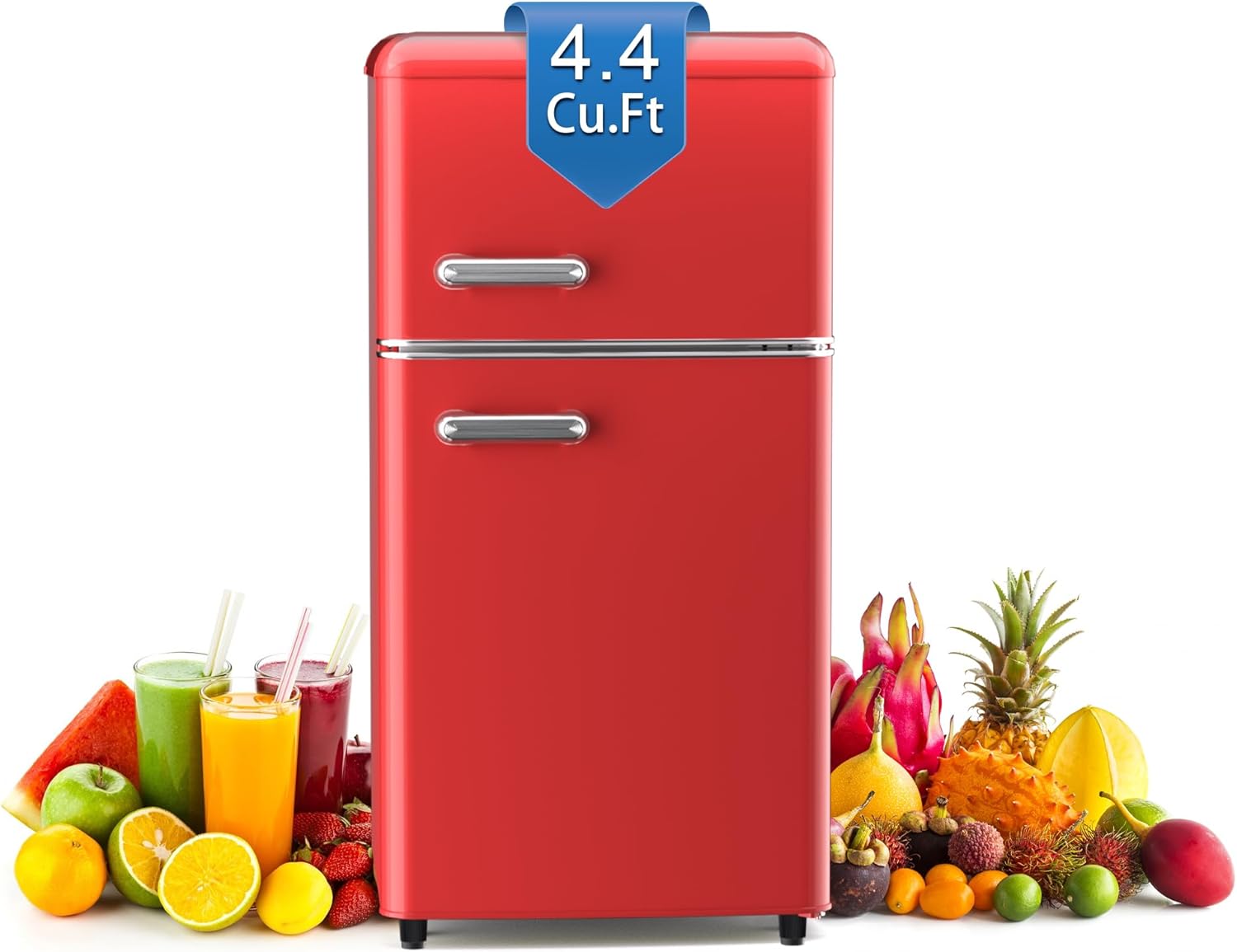 Compact Retro Fridge with Freezer for Bedroom, 4.4 Cu. Ft. Retro Mini Fridge with Separate Freezer