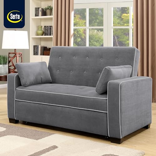 Serta Ainsley 72.6" Convertible Sleeper Sofa, Queen Size, Dreamcoil Comfort, Soft Velvet Fabric, Navy