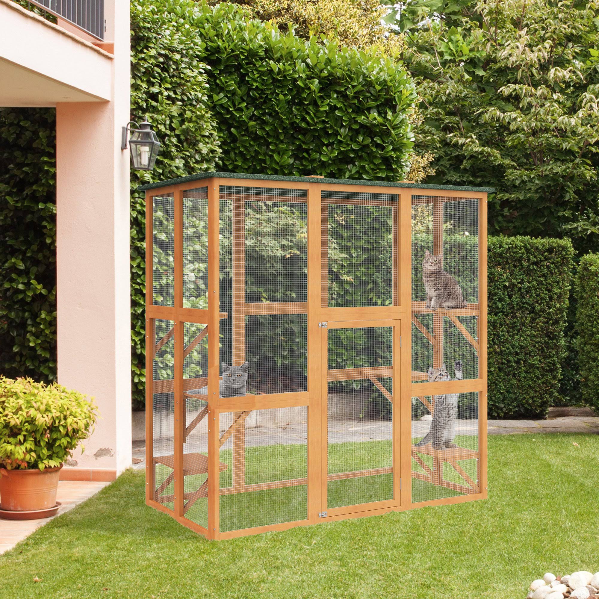 Pawhut Large Tall Wooden Safe Outdoor Cat Enclosure Catio Cage Heavy