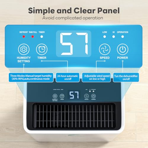 1500Sq.Ft Dehumidifier, 30Pint Dehumidifiers for Home, Quiet Dehumidifier for Bathroom, Basement, Bedroom and RV, with 6.56FT Drain Hose