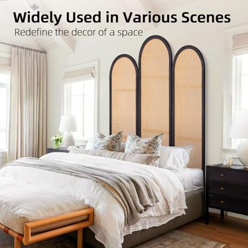 5.9 Ft Tall Hand-Woven Rattan Room Divider 3 Panels, Wood Room Divider Panel, Folding Screen Divider Wall, Wall Divider for Room Separation