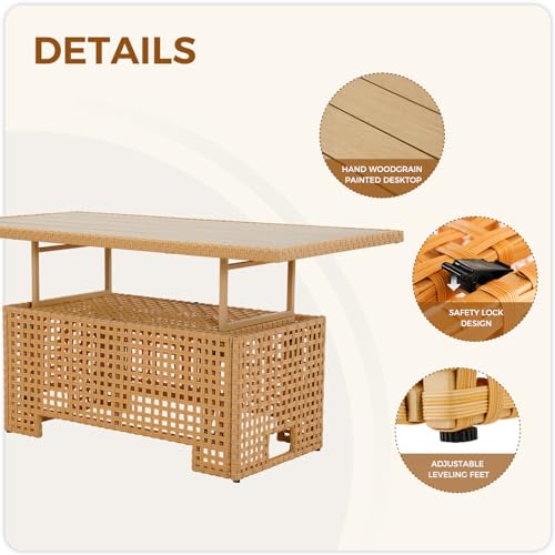Grand patio 7-Piece Wicker Patio Furniture Set, Boho Outdoor Conversation Set Sectional Sofa with Water Resistant Thick Cushions and Coffee Table