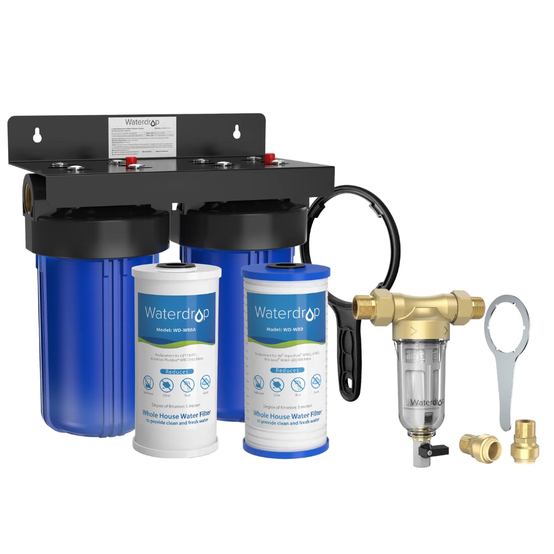 Waterdrop Whole House Water Filter System WD-WHF21-PG, with Spin Down Sediment Water Filter WD-RPFK, with 10" x 4.5" Sediment Filter & Carbon Filter